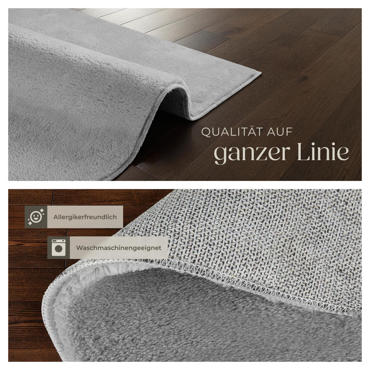 KURZFLORTEPPICH Soft Zone,rutschfeste Unterseite,grau - Grau, Kunststoff (170/120cm) - tectake