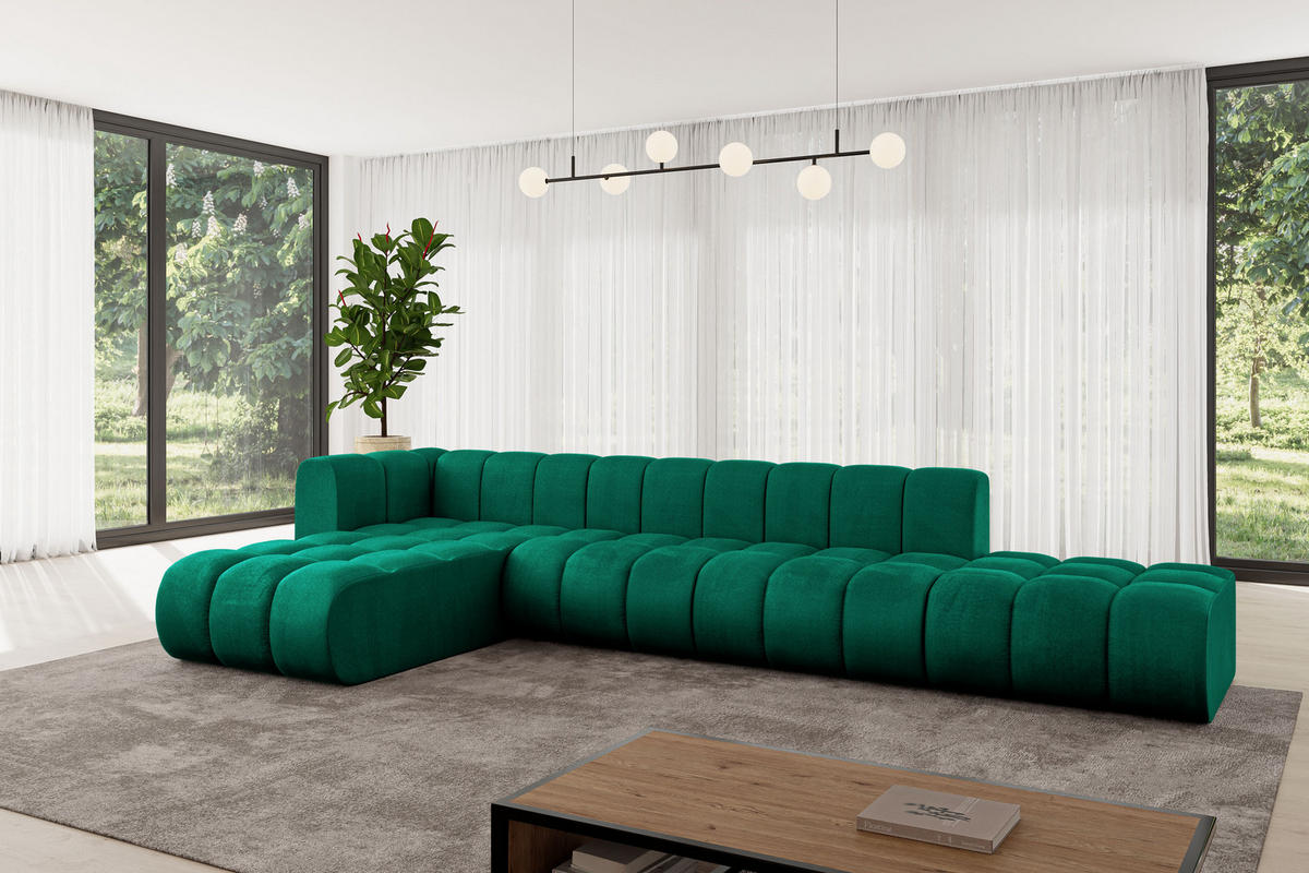 ECKSOFA modulares Sofa Zuvon-L2 - 387x177x70 cm Grün - Dunkelgrün, Holzwerkstoff/Textil (387/177cm) - ALTDECOR