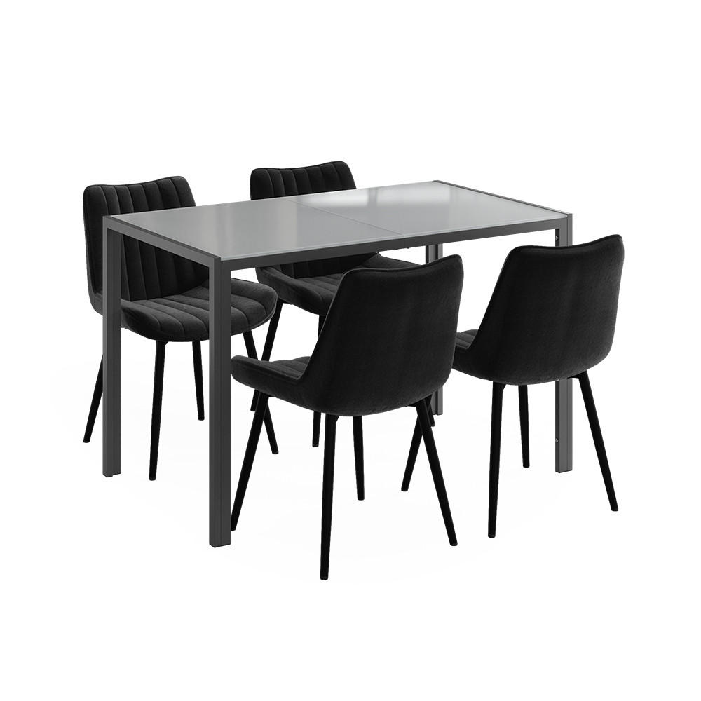 SET DE MASĂ Grand, Gri, 120 x 70 cm cu 4 scaune (negru) - gri, sticlă (120/74.5/70cm) - Vicco