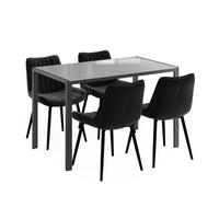 JÍDELNÍ STŮL SESTAVA Grand, Šedá, 120 x 70 cm se 4 židlemi (černé) - šedá, sklo (120/74.5/70cm) - Vicco