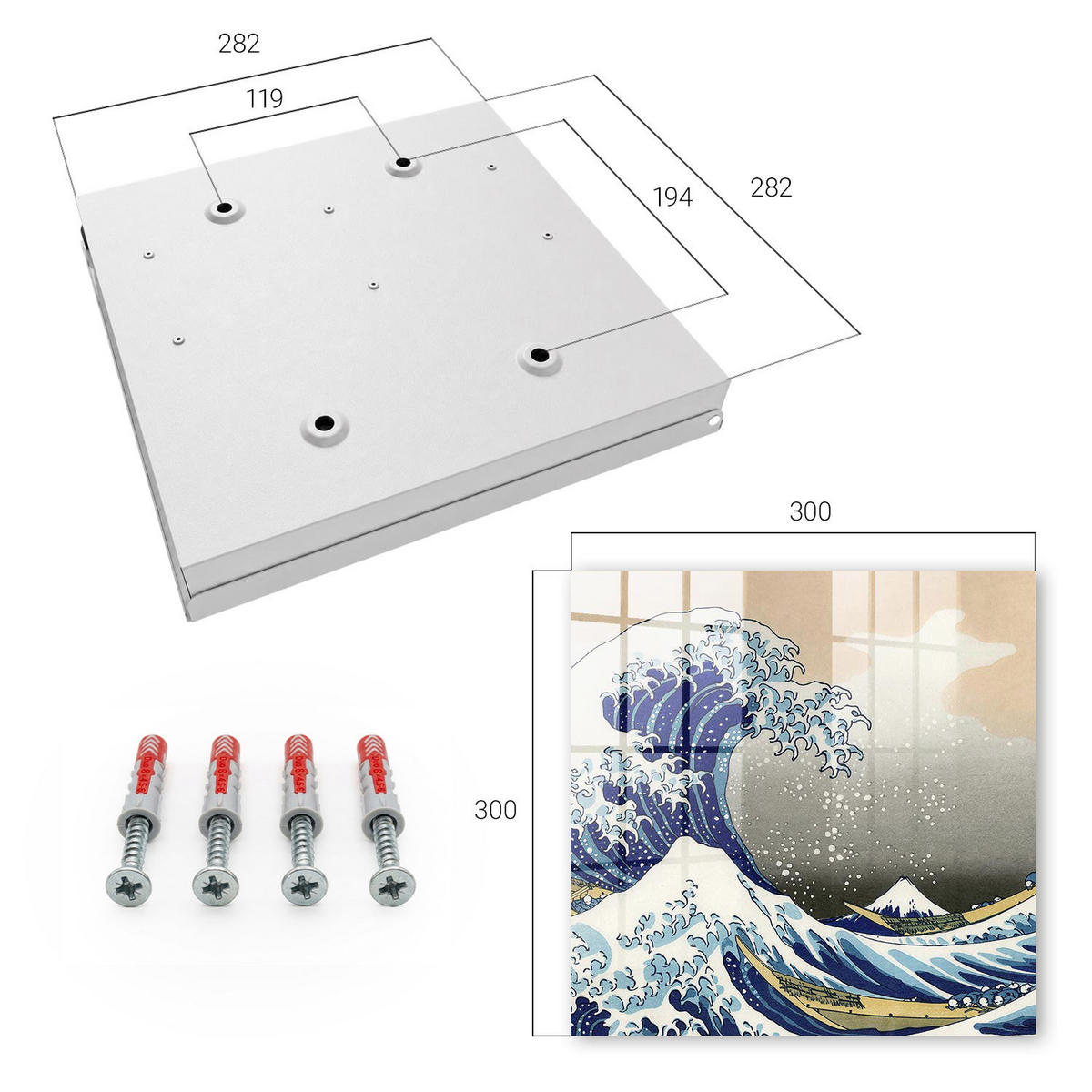 SCHLÜSSELBOX Weiß 30x30 cm – Türöffnung nach rechts - Die große Welle - Blau, Metall (30/30/5cm) - TULUP