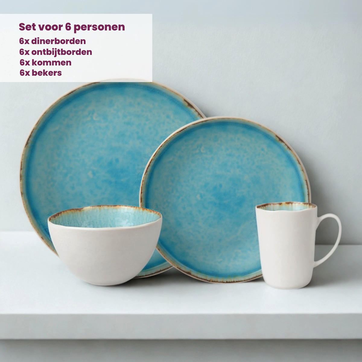 GESCHIRRSET24-TEILIG GESCHIRRSETLaguna Azzurro 24-teilig / 6 Personen - Blau, Keramik (2/2/1cm) - Cosy & Trendy