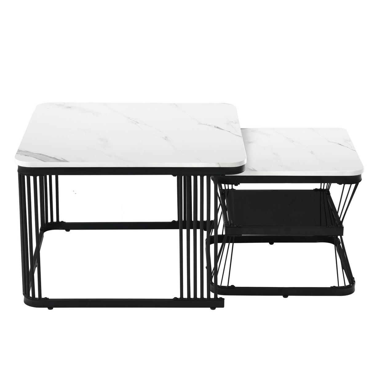 COUCHTISCH-SET aus MDF 65x65x45 und 45x45x39,5 cm Weiß mit Marmoroptik, 2-teilig und platzsparend - Weiß, Holzwerkstoff (65/65/45cm) - Modfu