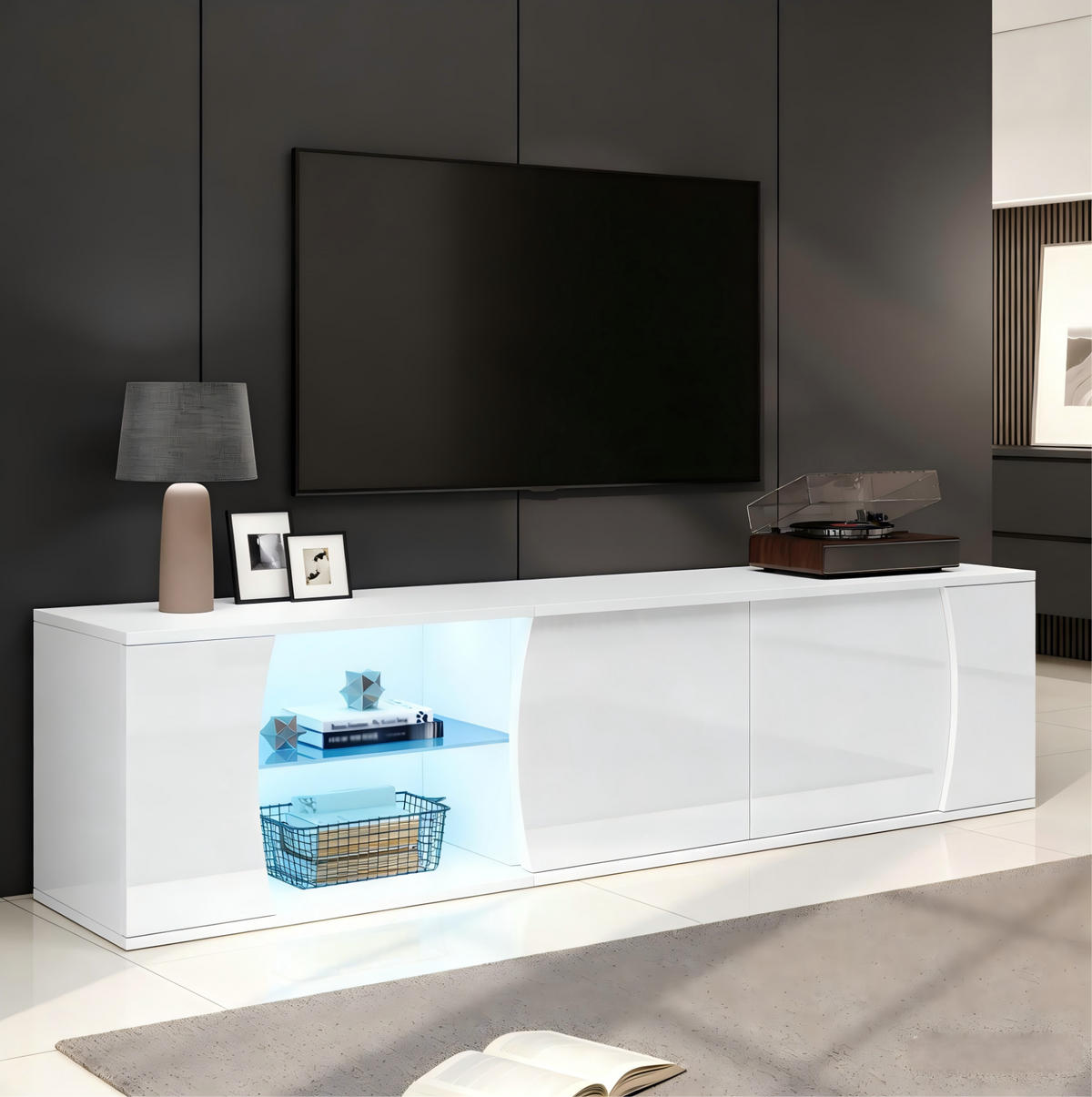TV-LOWBOARD 180/40/45 cm weiß aus Spanplatte mit LED - Weiß, Holzwerkstoff (40/45/180cm) - OKWISH