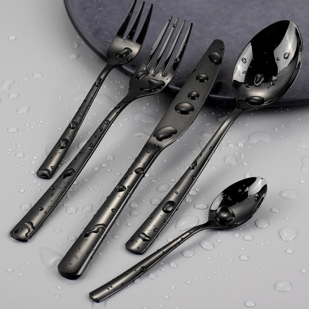 BESTECKSET 30-teilig für 6 Personen Edelstahl Schwarz Spülmaschinenfest - Schwarz, Metall