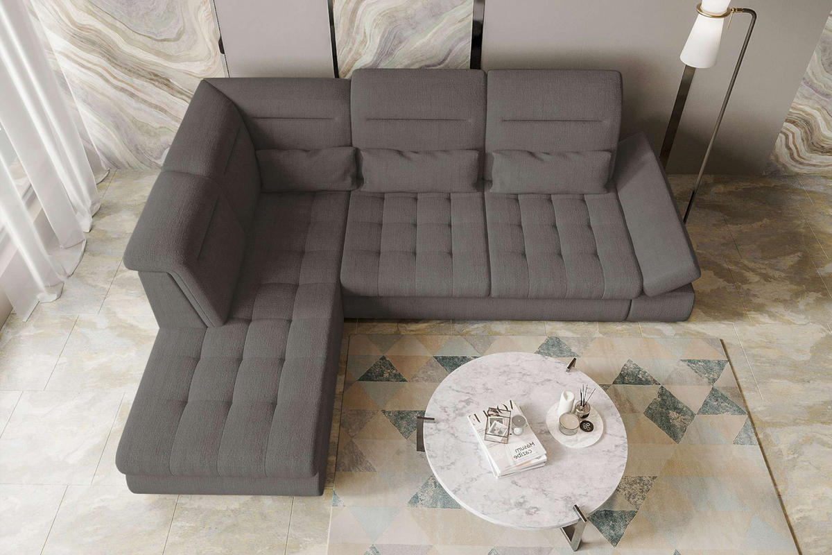 ECKSOFA Toscana Velours inkl. Schlaffunktion - Grau, Textil (227/279cm) - 99rooms
