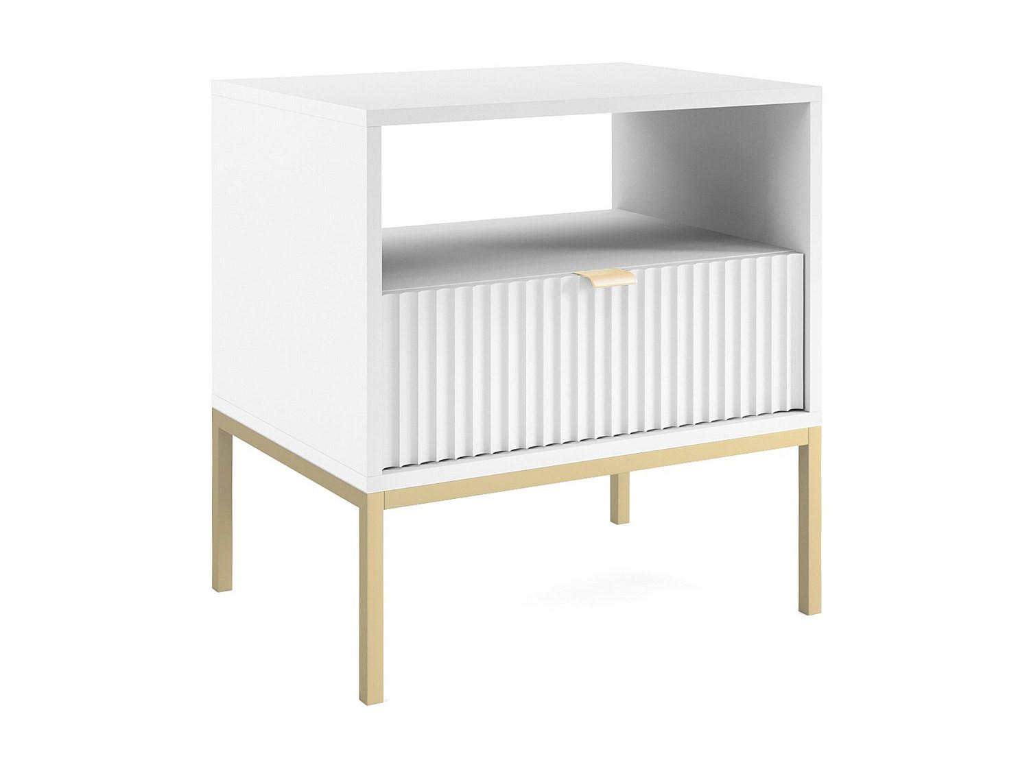 NACHTTISCH mit 1 Schublade & 1 Ablage - Weiß & Goldfarben - LIOUBA II - Weiß, Holz (39/56/54cm) - Pascal Morabito