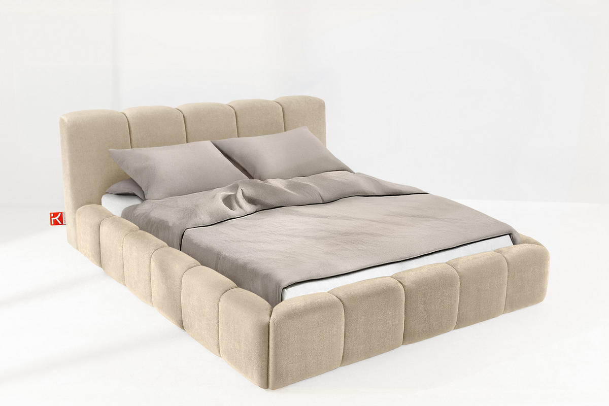 POLSTERBETT OLMIRA - Beige/Schwarz, Holz/Holzwerkstoff (182/203cm) - KONSIMO®
