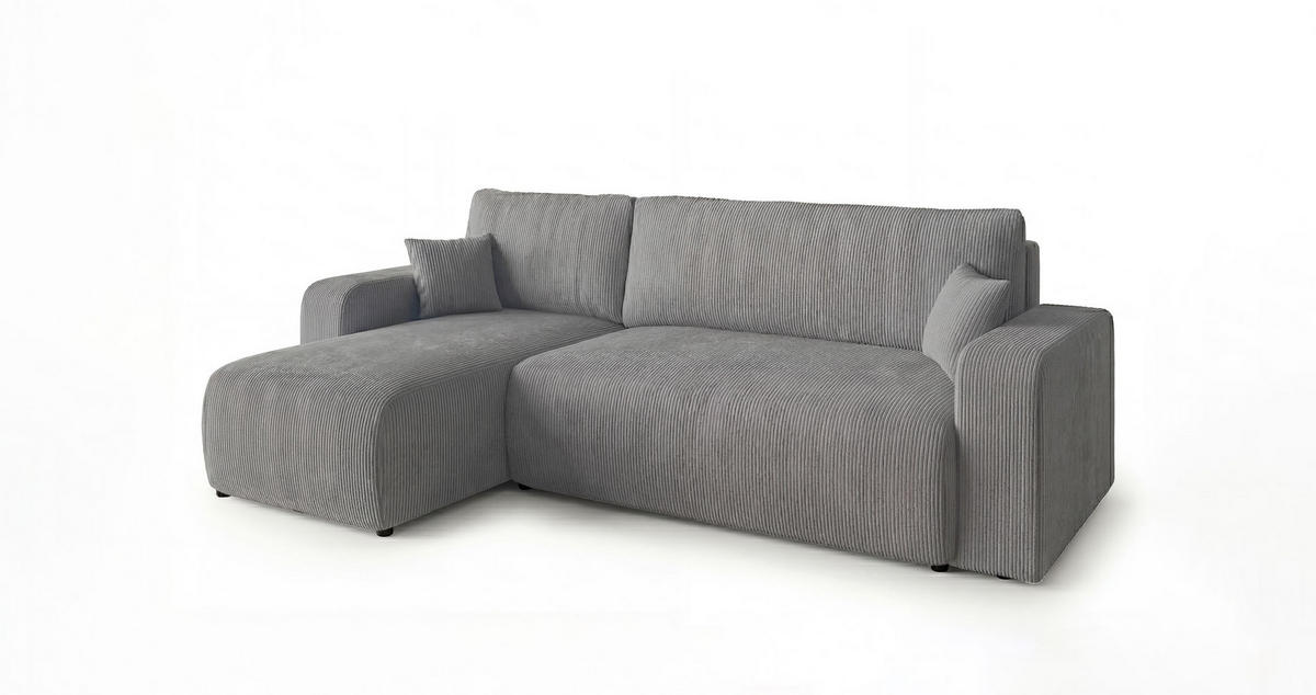 ROHOVÁ pohovka PARIS levá tmavě šedá manšestr Poso 60 - funkce spaní, úložný prostor - antracitová, textil (255/150cm) - Cornero