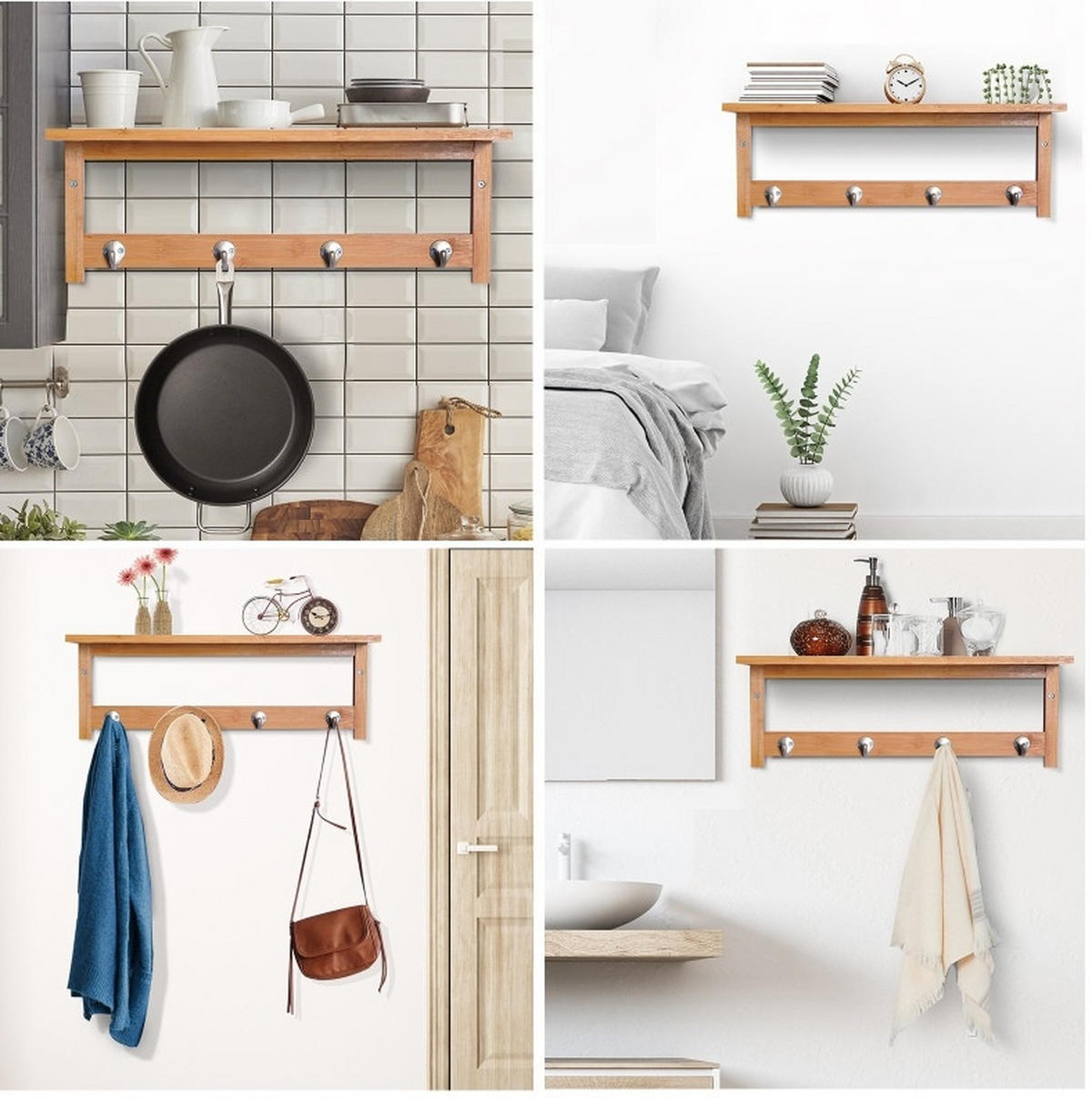 WANDGARDEROBE 50/17,5/16 cm Naturholz aus Bambus mit Regal und Haken - Naturfarben, Holzwerkstoff (16/17.5/50cm) - OKMYHOME