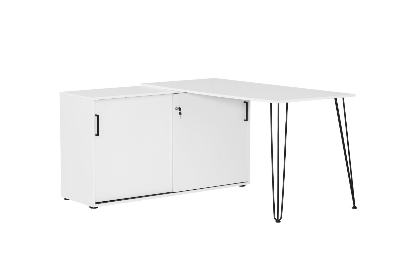 ECKSCHREIBTISCH Zebra 74x129,5x145 cm AKTENSCHRANK mit 2 Fächern & 2 abschließbare Schiebetüren Weiß - Weiß, Holz (145/129.5/74cm) - PROREGAL