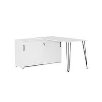 ECKSCHREIBTISCH Zebra 74x129,5x145 cm AKTENSCHRANK mit 2 Fächern & 2 abschließbare Schiebetüren Weiß - Weiß, Holz (145/129.5/74cm) - PROREGAL