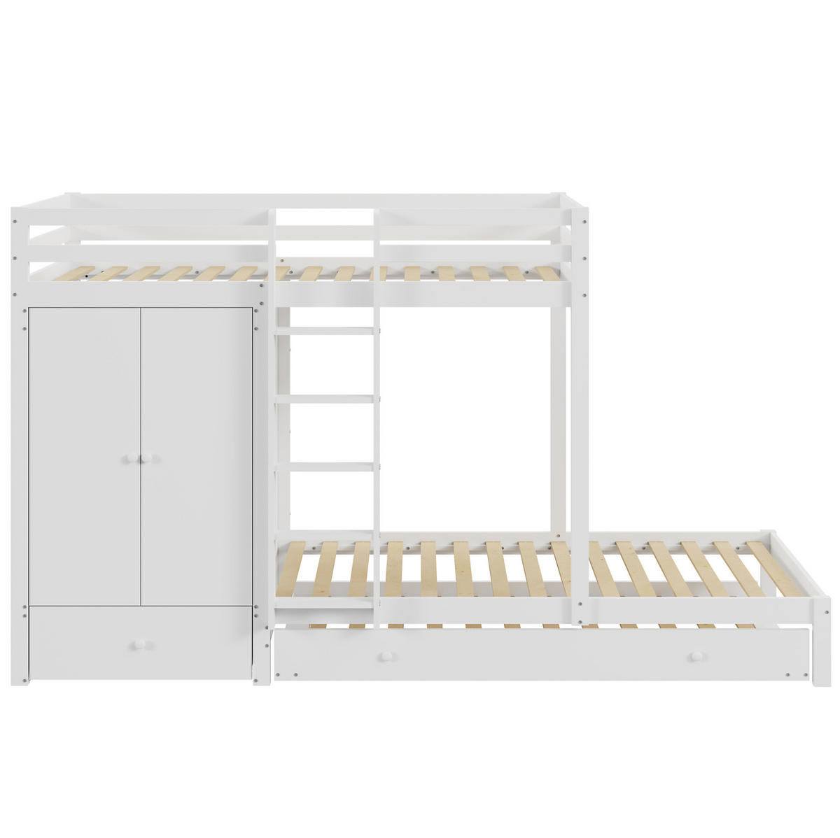 ETAGENBETT 90/200 cm aus Massivholz mit Ausziehbett und Kleiderschrank - Weiß, Holz (90/200cm) - OKWISH