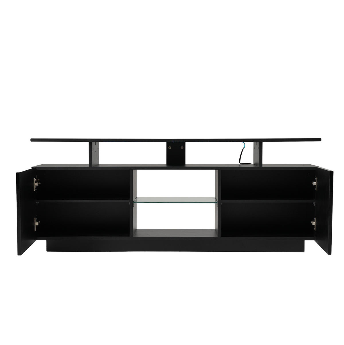 TV-SCHRANK 140/35/55 cm aus Spanplatte mit App-gesteuerter LED-Beleuchtung, 2 Hochglanz-Türen und 5 offenen Fächern, Schwarz - Schwarz, Holzwerkstoff (140/55/35cm) - Redom