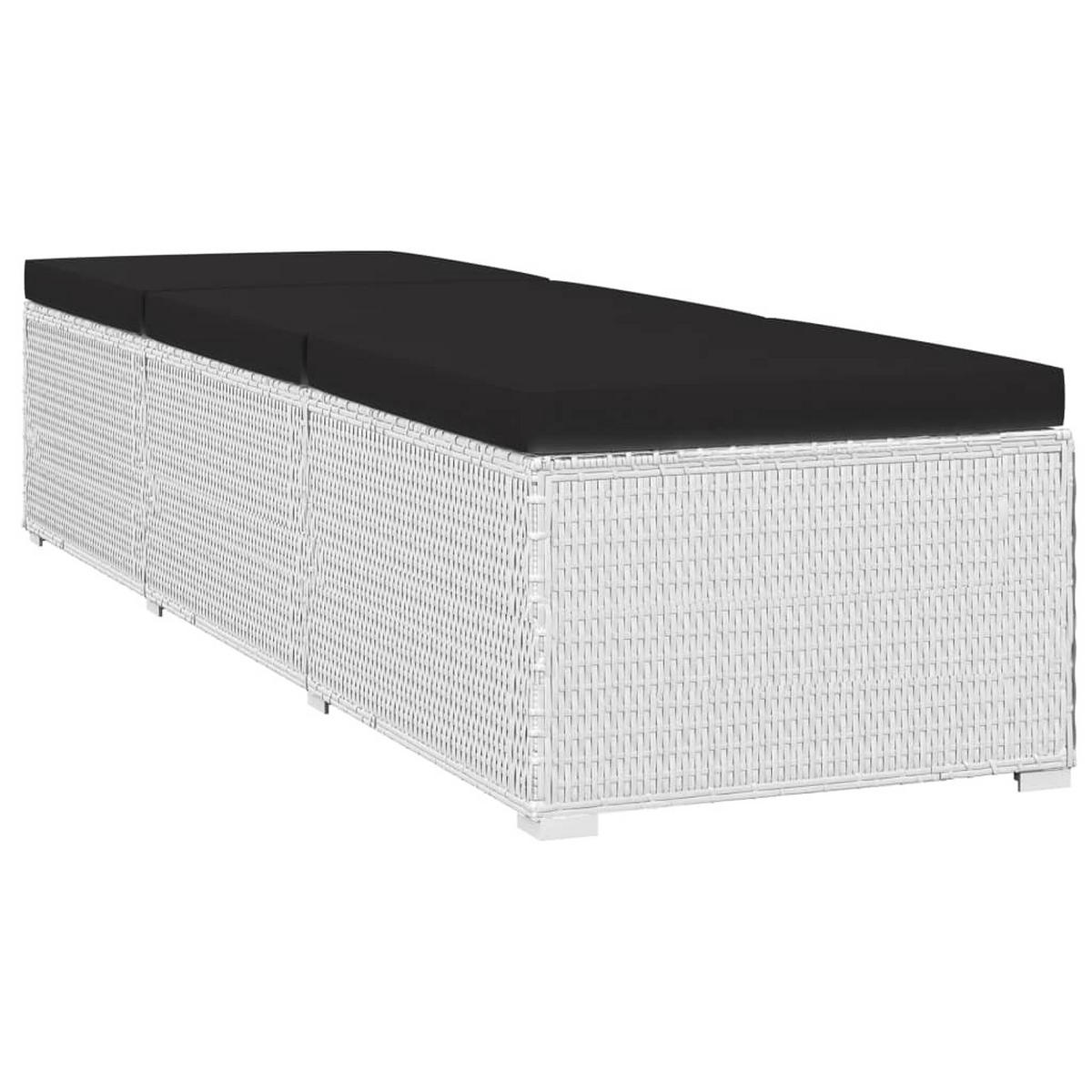 SONNENLIEGE mit Auflage und Teetisch Poly Rattan Weiß - Weiß, Holz (60/31/195cm) - furnicato