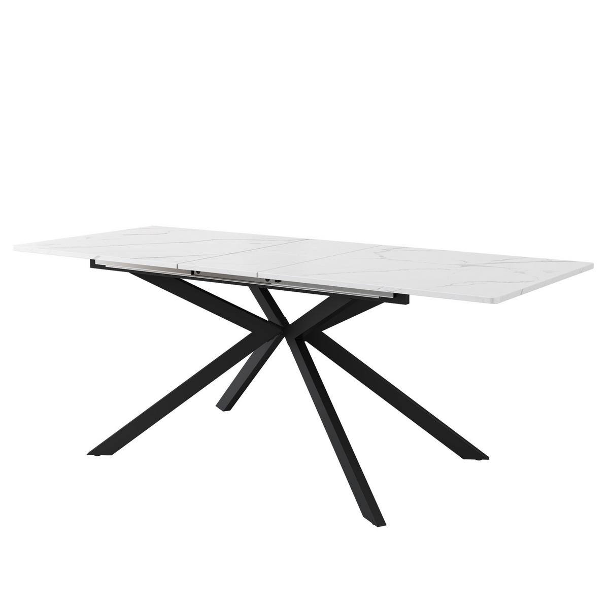 ESSTISCH aus MDF 150/180x70x76 cm Schwarz/Weiß erweiterbar mit Kreuzbeingestell und Marmorstruktur - Schwarz, Holzwerkstoff (180/70/75.5cm) - Modfu