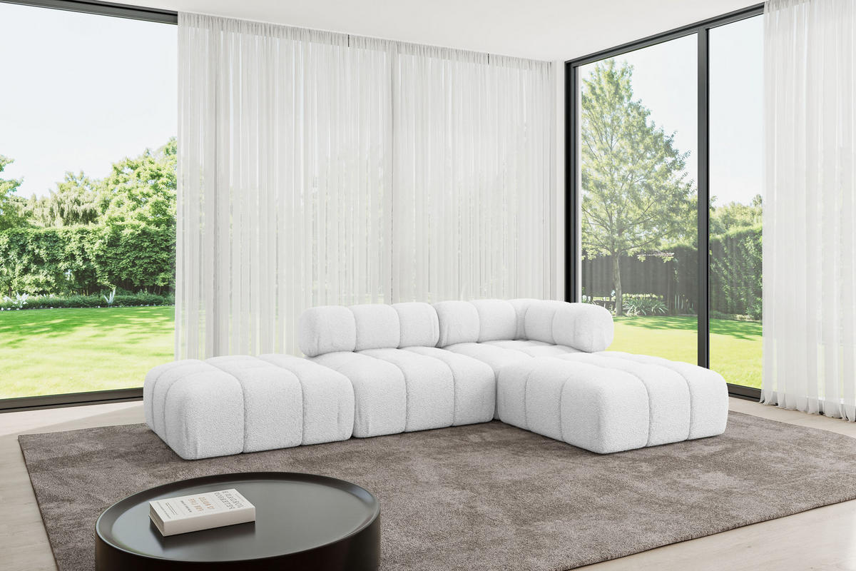 ECKSOFA modulares Sofa Kerru-L1 - 285x190x70 cm Weiß Bouclé - Weiß, Holzwerkstoff/Textil (285/190cm) - ALTDECOR