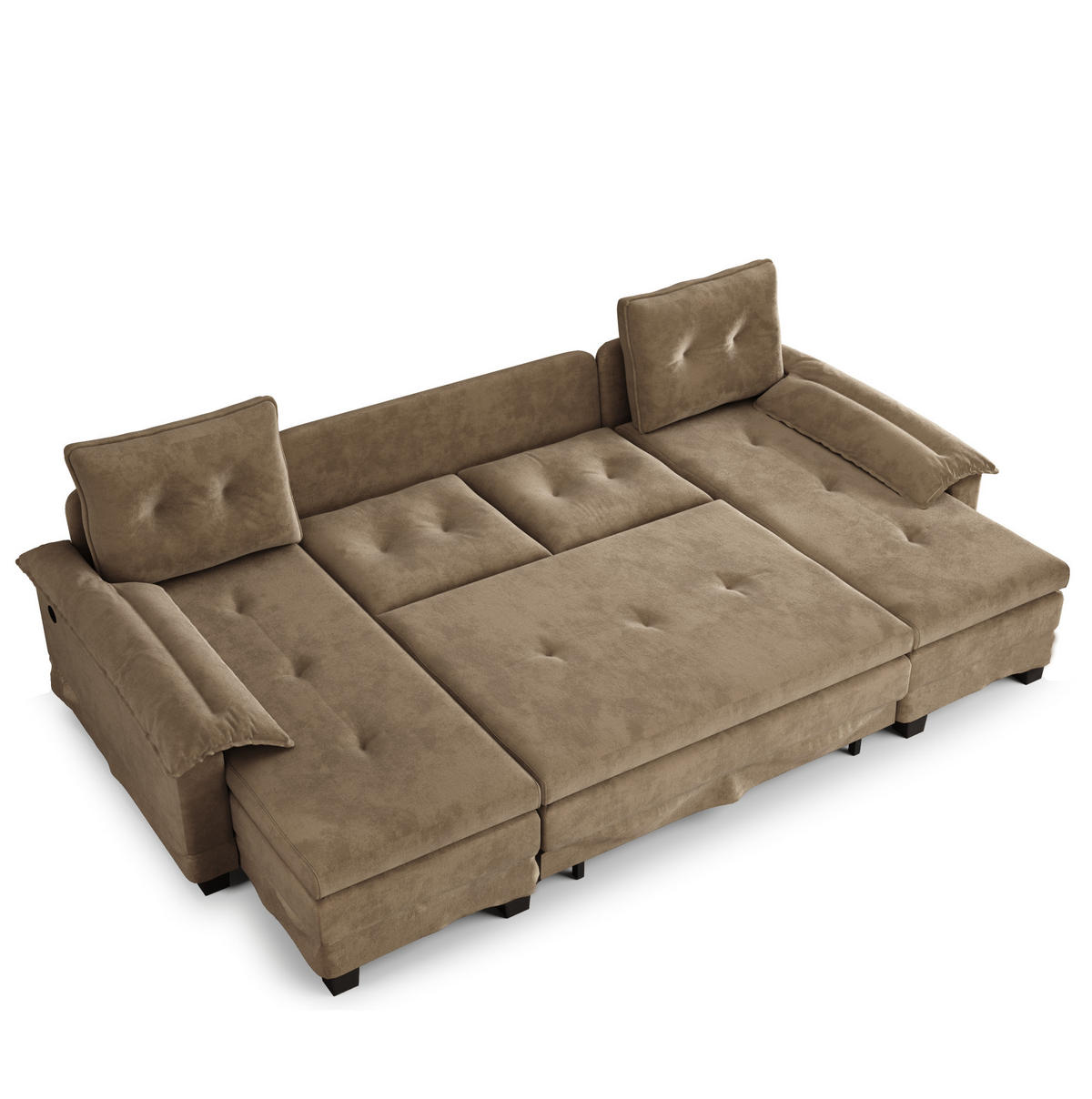 SCHLAFSOFA aus Chenille 278x127x87 cm Khaki mit USB-Anschluss, abnehmbaren Armlehnen und ausziehbarer Schlaffunktion - Beige, Textil (278/87/127cm) - Modfu