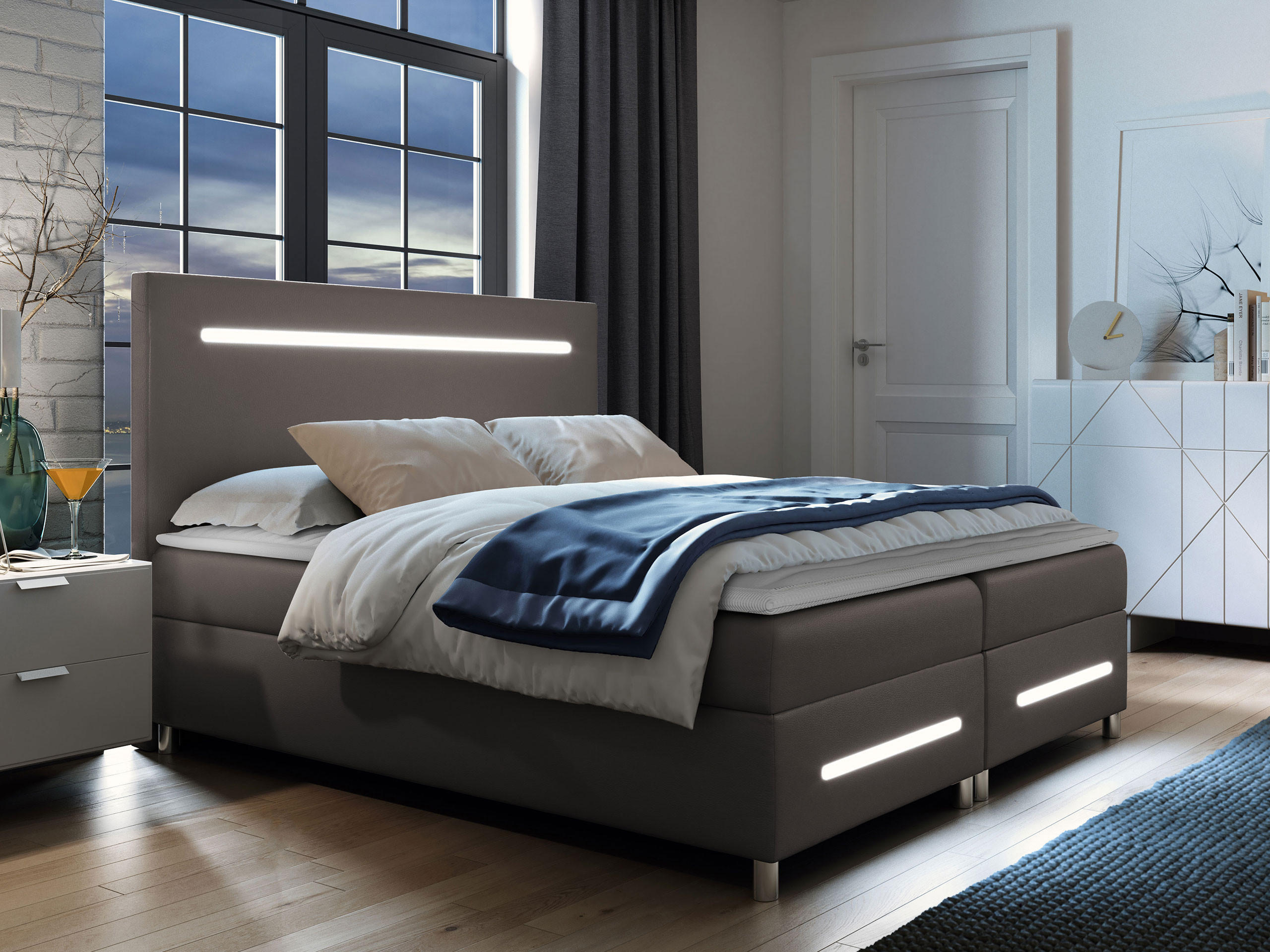 BOXBETT Enter LED - Grau, Holz (160/200cm) - MIRJAN24