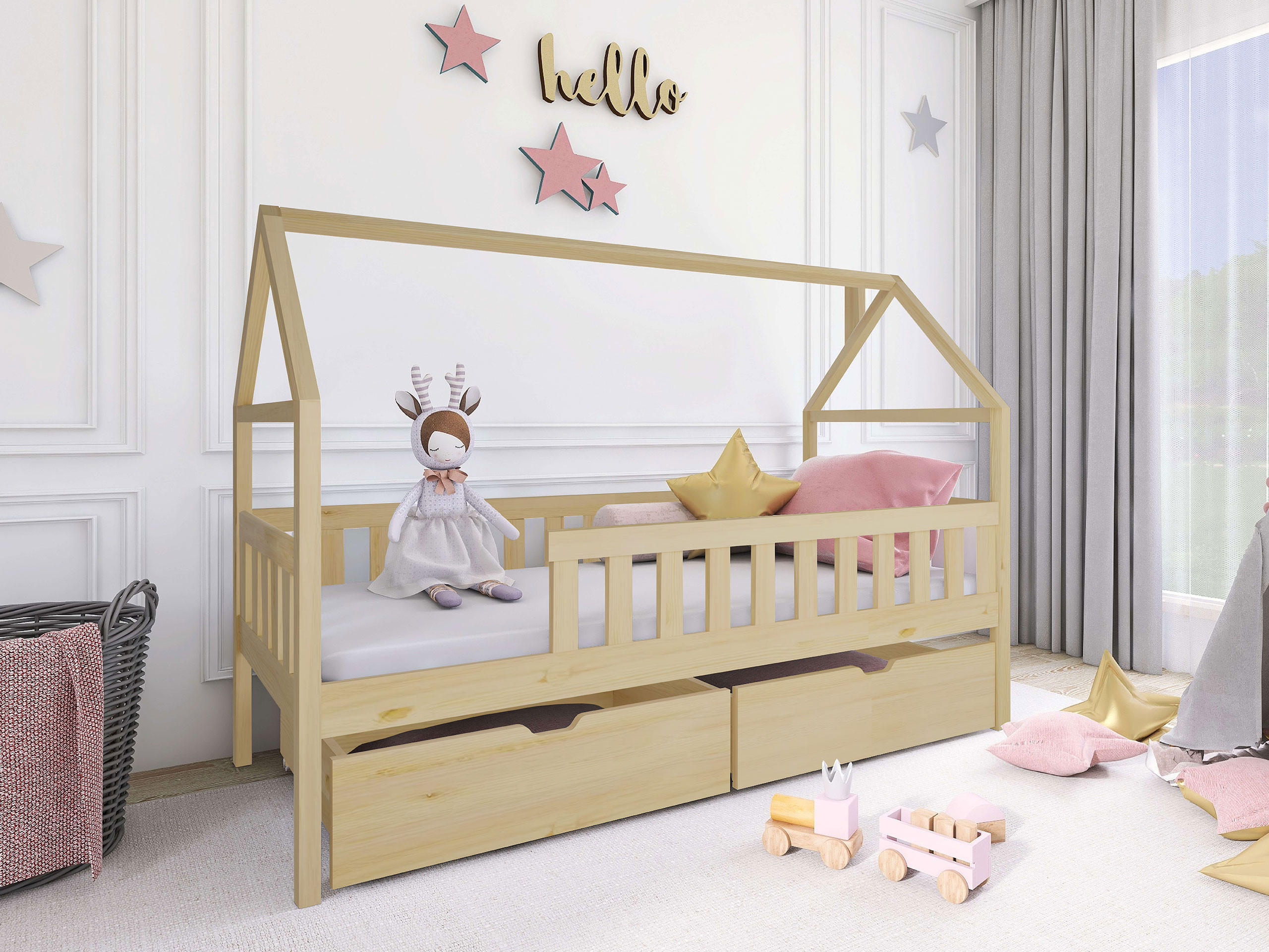 HAUSBETT Domi - Naturfarben, Holz (90/200cm) - MIRJAN24