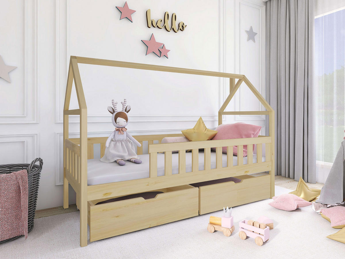 HAUSBETT Domi - Naturfarben, Holz (90/180cm) - MIRJAN24