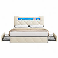 POLSTERBETT,BETT 140/190 cm Beige mit Schubladen, LED-Beleuchtung und USB-Anschlüssen - Beige/Naturfarben, Holz/Textil (140/190cm) - FURNISHINGS HOME