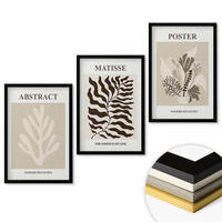 WANDBILDER 3er-Set - 40x60 cm Schwarzer Rahmen - Beige-braune Pflanzenmuster - Schwarz, Kunststoff (40/60cm) - ArtPrintCave