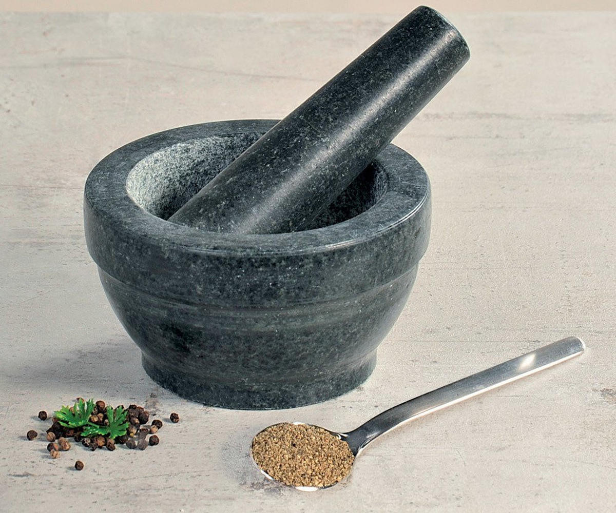 MASSIVMÖRTEL mit GranitStößel 16/16/8,5 cm - Anthrazit, Stein (16/8.5/16cm) - Kesper