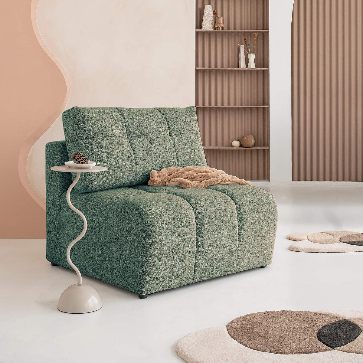 SESSEL/MITTELELEMENT - Strukturstoff - Türkis/Beige, Kunststoff/Textil (96/94/96cm) - home24