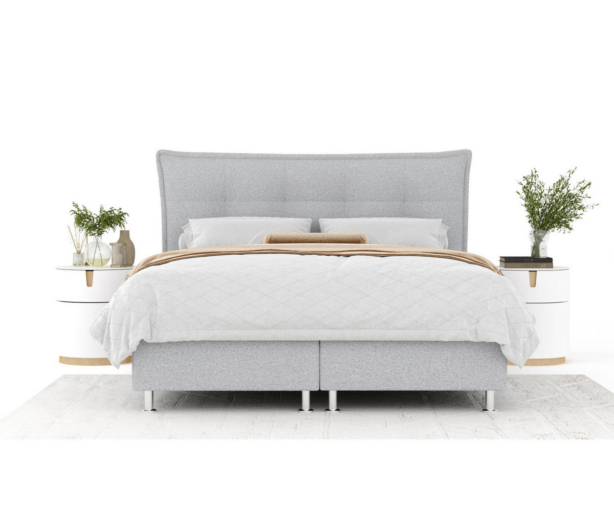 BOXSPRINGBETT Minori Hellgrau 200/200 cm mit Latex-Topper - Silberfarben/Hellgrau, Holz/Holzwerkstoff (200/200cm) - Maison de Reve
