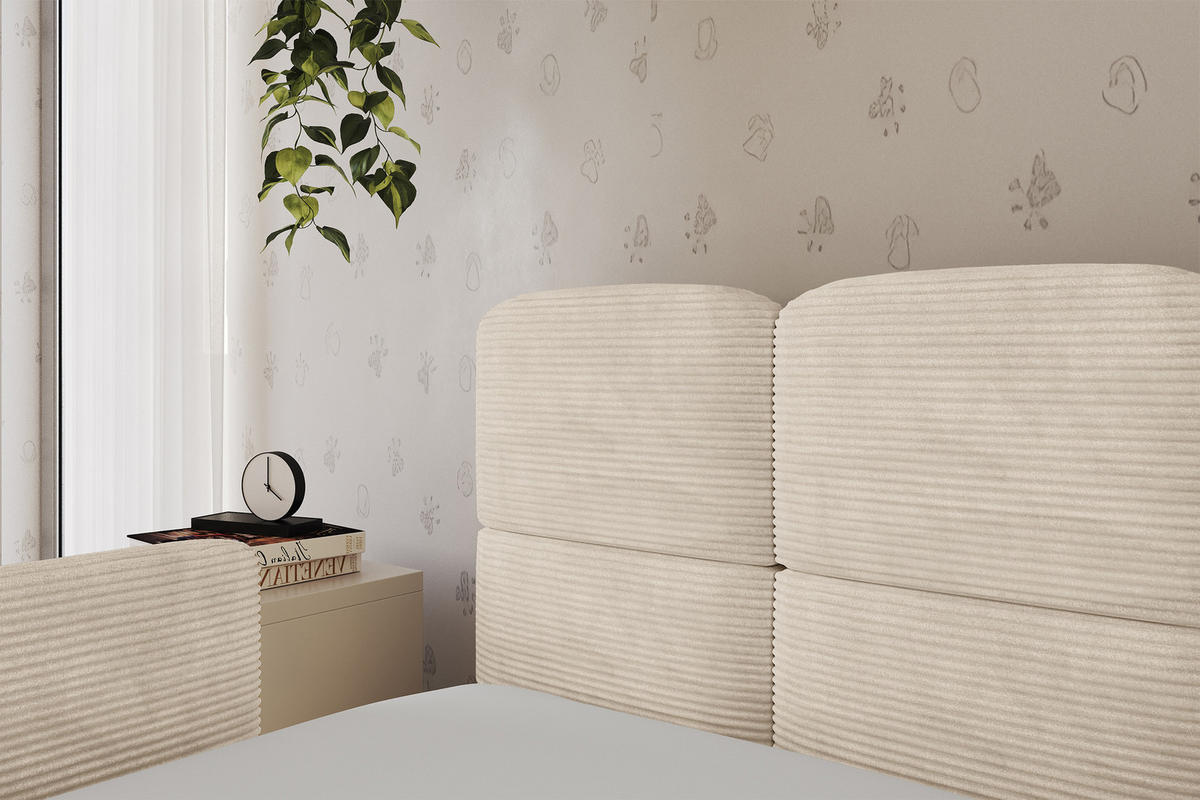 EINZELLBETT Jugendbett mit Bettkasten und Matratze H3/H4, Rechts - KIVY 80x200 Beige - Kaschmir, Holzwerkstoff/Textil (80/200cm) - ALTDECOR