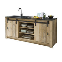 KÜCHENSCHRANK used wood hell, anthrazit 201 cm, Unterschrank für Spüle oder Kochfeld - Anthrazit/Schwarz, Holzwerkstoff/Metall (201/93/64cm) - Furn.Design