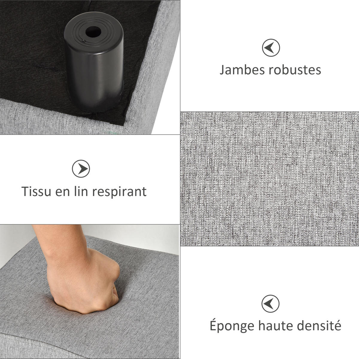 POUF DE-16376 gepolstert mit Leinenbezug Grau - Grau, Textil (30/24/40cm) - ComfortXL
