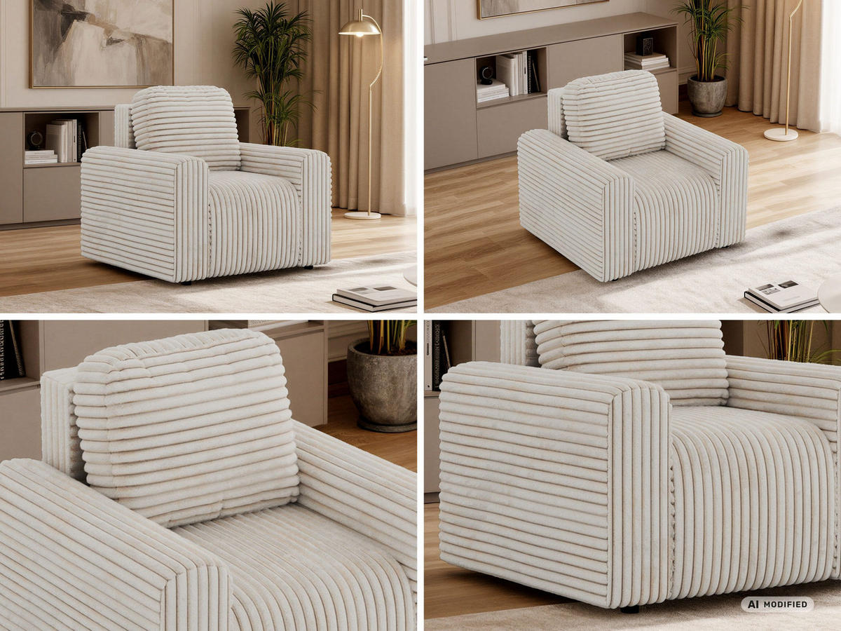 SESSEL NESSARO - Beige Cord - Beige/Schwarz, Kunststoff/Textil (96/94/90cm) - MKS