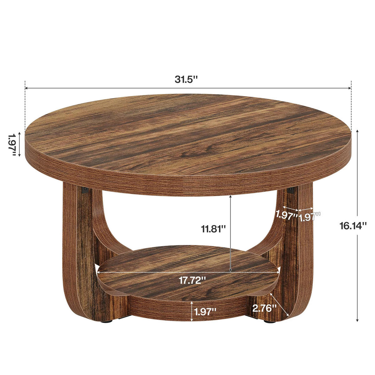 COUCHTISCH Rund 80 cm 2 Ebenen Stauraum - Braun, Holz (80/80/41cm) - Bomclap