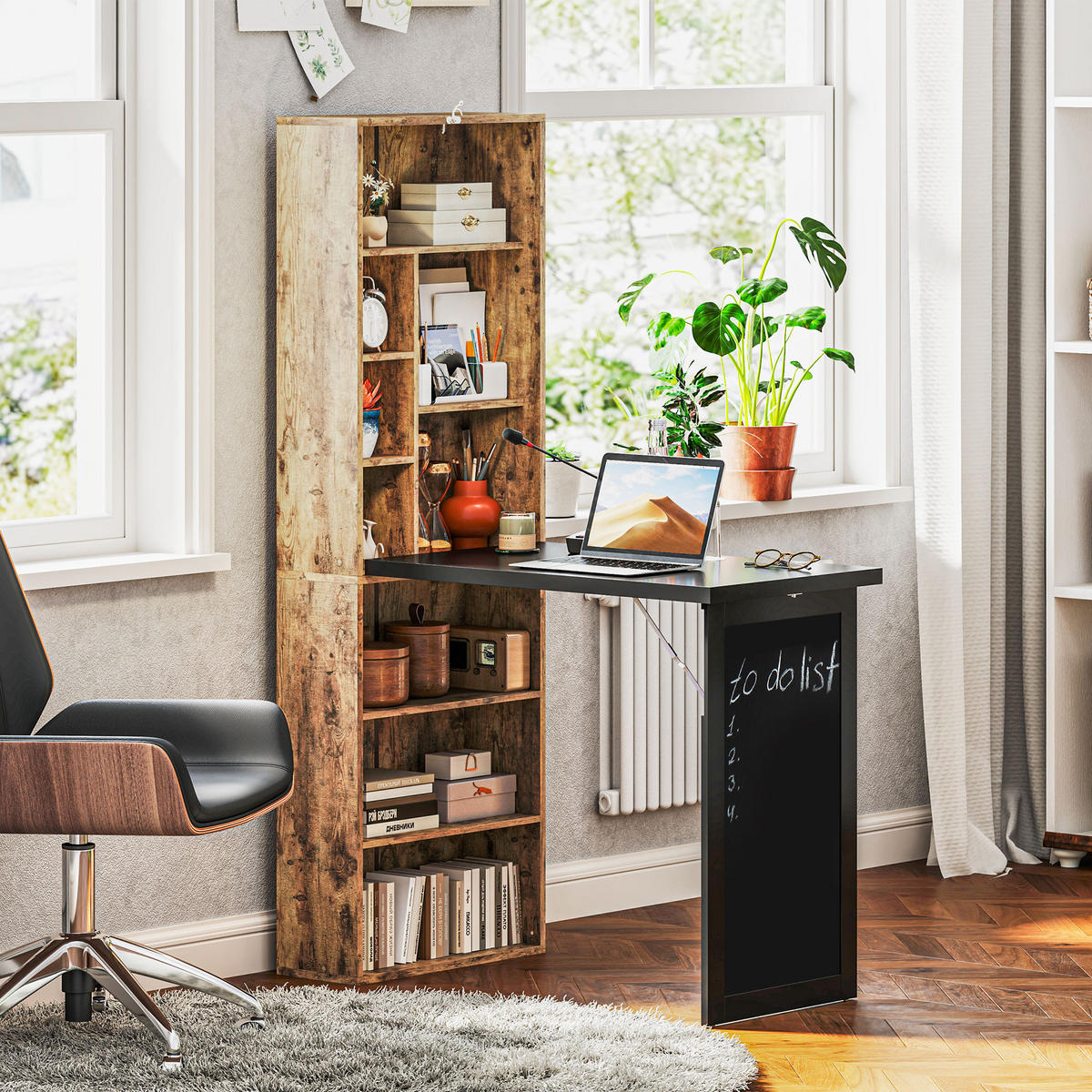 SCHREIBTISCH Braun klappbar mit Regal und Tafel 98/51/153 cm - Rotbraun, Holzwerkstoff (51/98/153cm) - PANGIVO