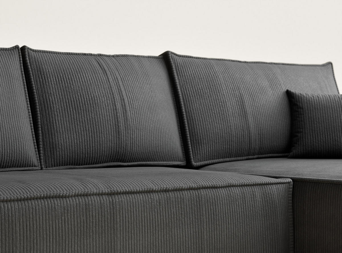 ECKSOFA MIT SCHLAFFUNKTION Maze Anthrazit Samtstoff - Anthrazit/Schwarz, Holz/Holzwerkstoff (294/185cm) - Maison de Reve