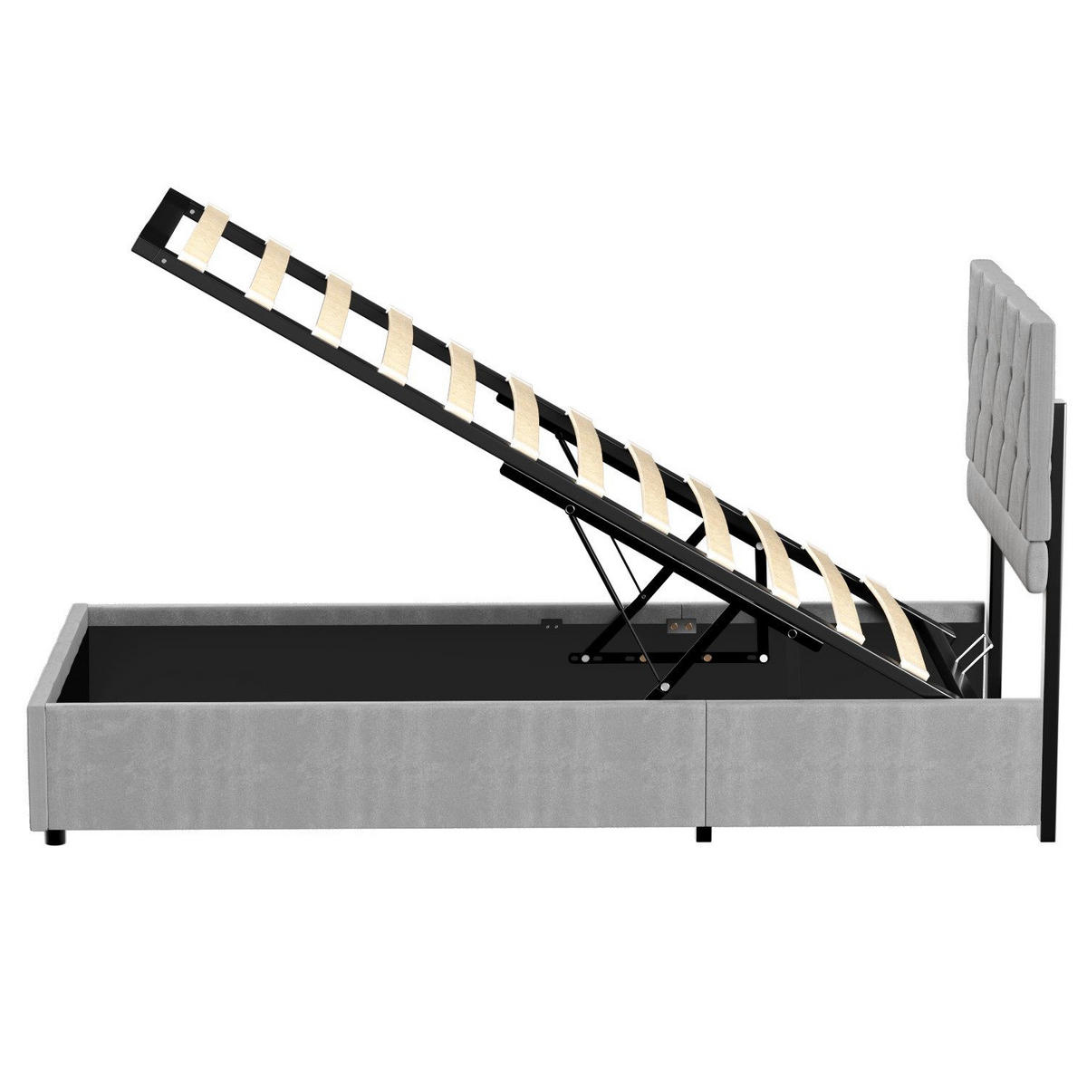 POLSTERBETT 90/200 cm Grau mit hydraulischem Stauraum aus Samt - Grau, Holzwerkstoff (90/200cm) - OKWISH