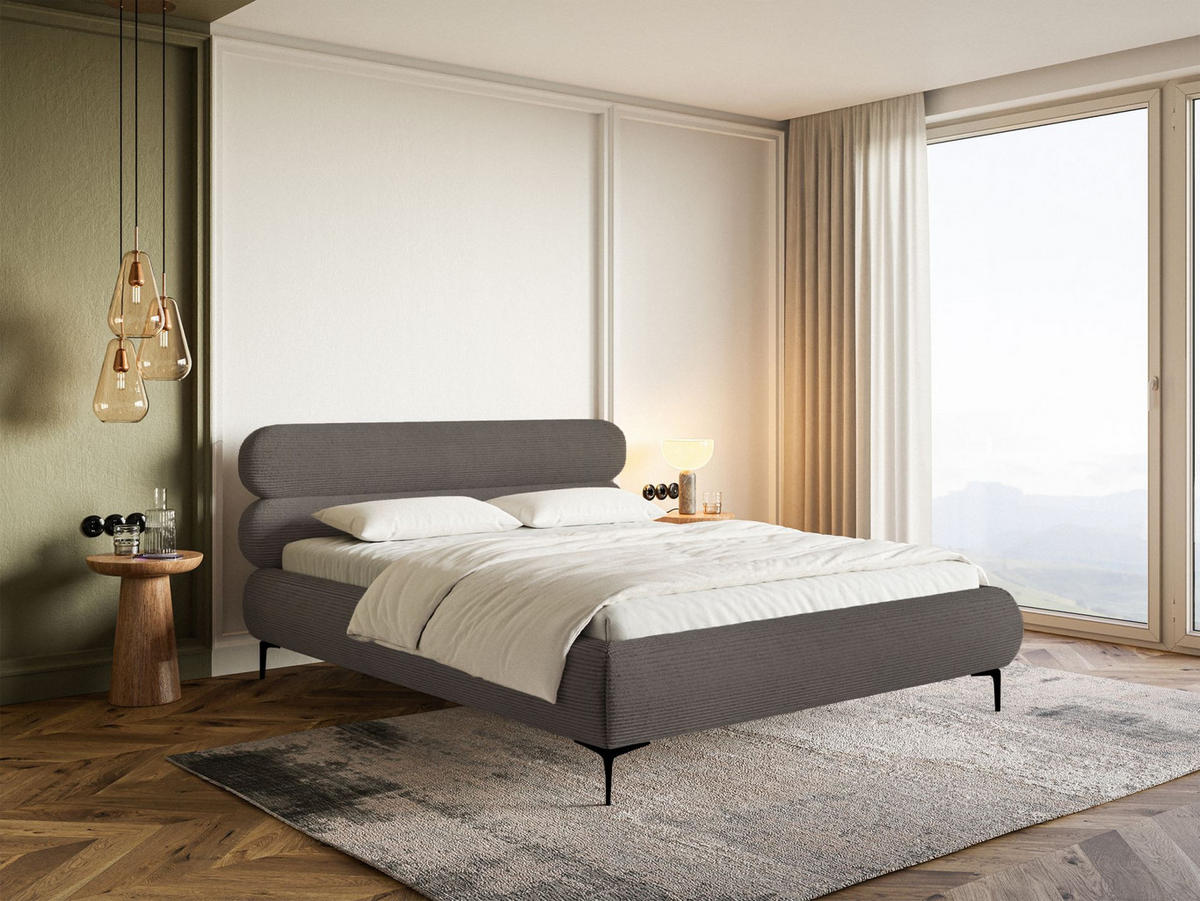 POLSTERBETT Roule Cord Grau 140x200 cm - Schwarz/Grau, Textil/Metall (140/200cm) - Selsey