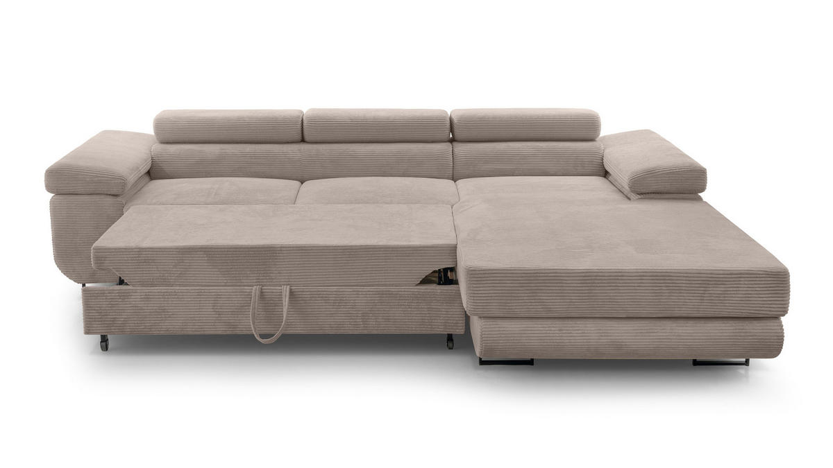 ECKSOFA L Form Arborio Beige 280/203/90 cm Rechts mit Schlaffunktion - Beige/Schwarz, Textil/Metall (280/203cm) - AX Living