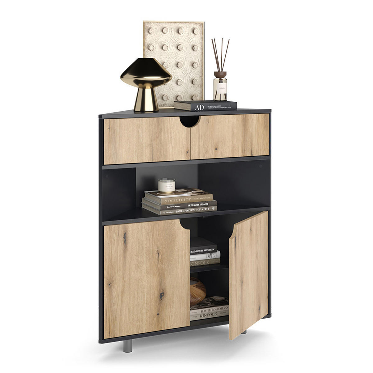 KREDENC Inaro Antracit/dub - antracitová, kompozitní dřevo (79/96/27.2cm) - Vicco