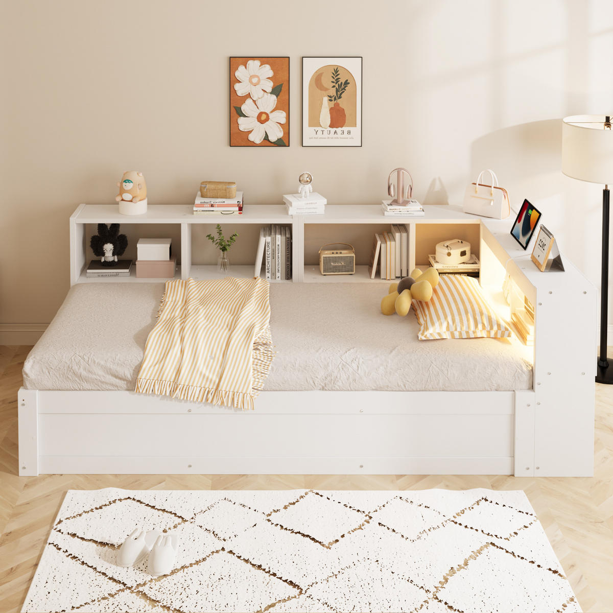 SCHLAFSOFA 90x200cm LED Stauraum Steckdose Massivholz Weiß - Weiß, Holzwerkstoff (90/200cm) - FLIEKS