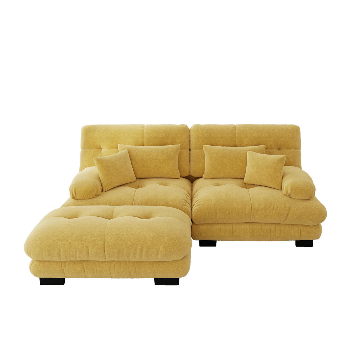 ECKSOFA DE-34065 mit Ottoman Gelb - Gelb, Holz (145/220cm) - ComfortXL