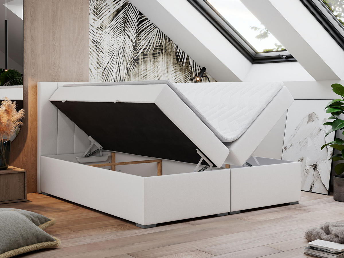 BOXBETT LOPE 140/200 - Weiß Kunstleder - H3 - Weiß, Holz/Textil (140/200cm)