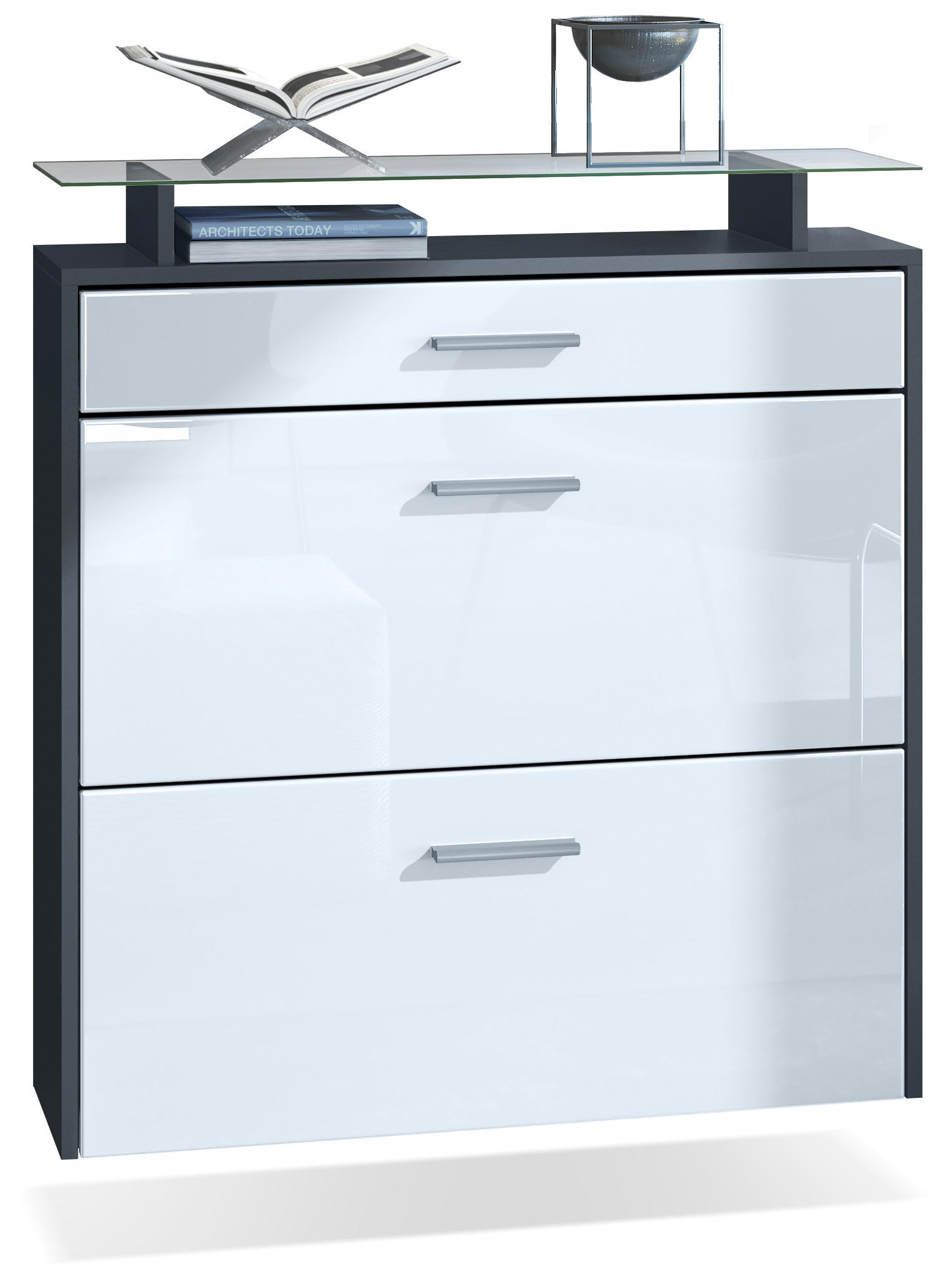 SCHUHSCHRANK Malea Fronten in Weiß Hochglanz - Weiß Hochglanz, Holzwerkstoff (89/96/23cm) - Vladon