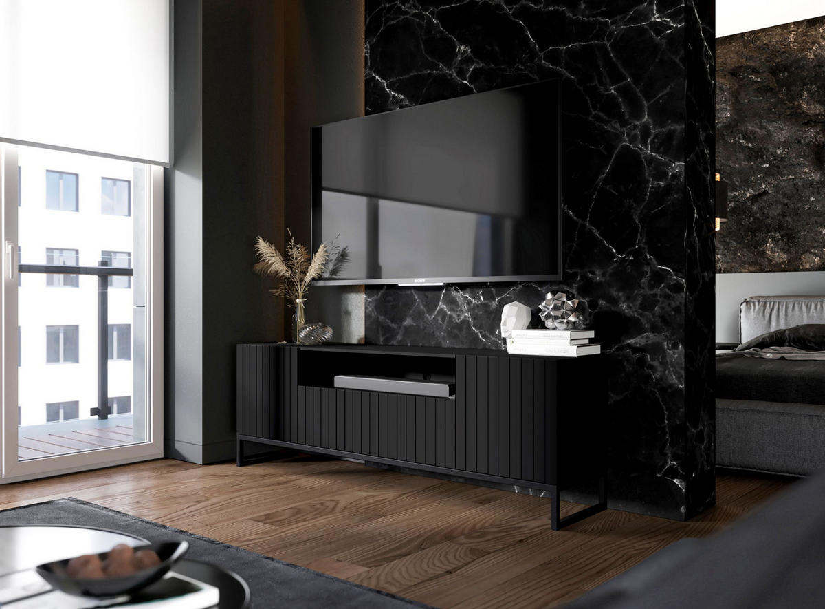 TV-SCHRANK Elpis2 Schwarz Matt mit Metallrahmen Glamour 150 cm - Schwarz, Holzwerkstoff/Metall (150/51.5/36.5cm) - Meble Lindner