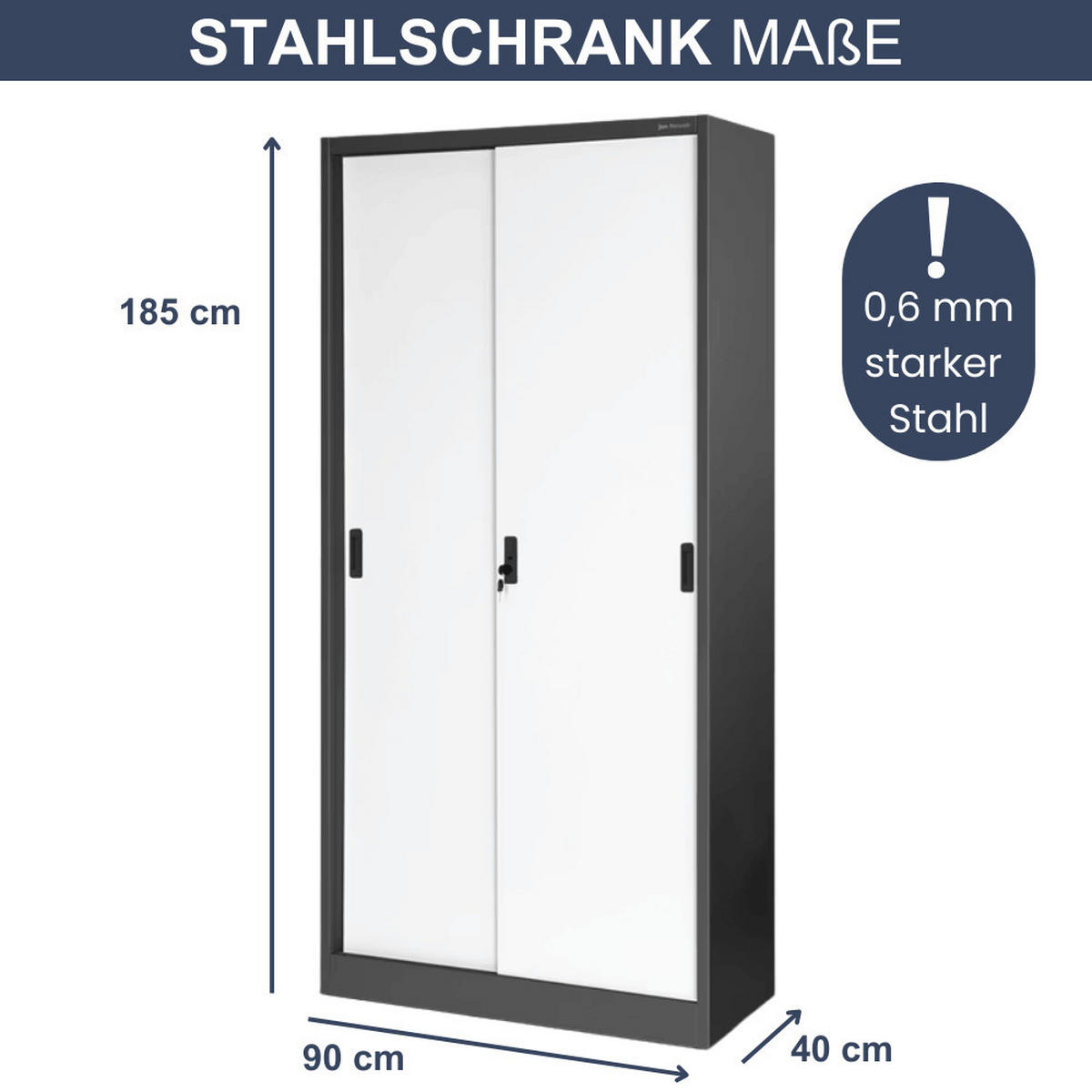 AKTENSCHRANK abschließbar ROLF mit Schiebetüren 185x90x40cm Anthrazit-Weiß - Anthrazit, Metall (90/185/40cm) - DELUKE