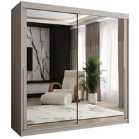 SCHIEBETÜRENSCHRANK mit Spiegel 200 cm Breite Kaschmir mit silbernem Griff - Kaschmir/Silberfarben, Holzwerkstoff (200/200/62cm) - Home Collective