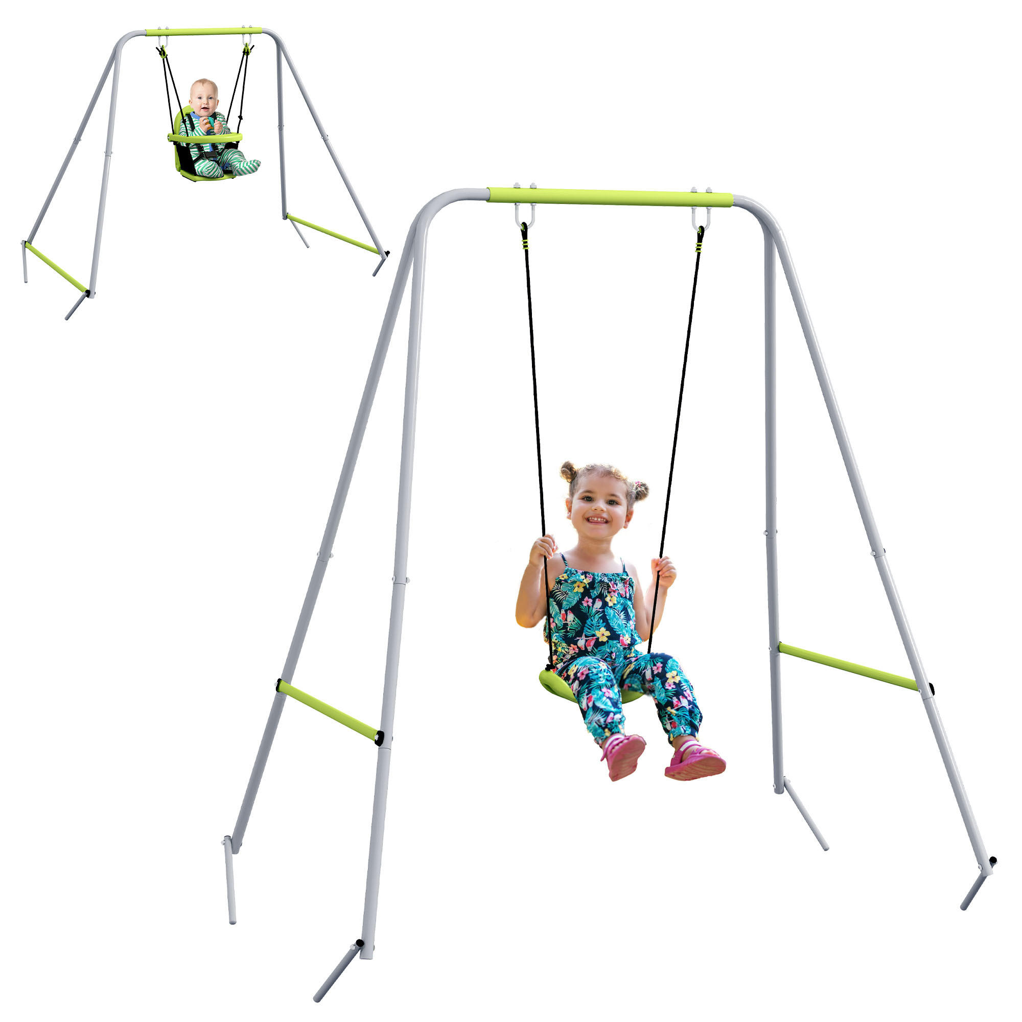 SCHAUKEL DE-17963 2-in-1 mit Baby- & Kinderschaukel Grün - Grün, Metall (160/182/180cm) - ComfortXL