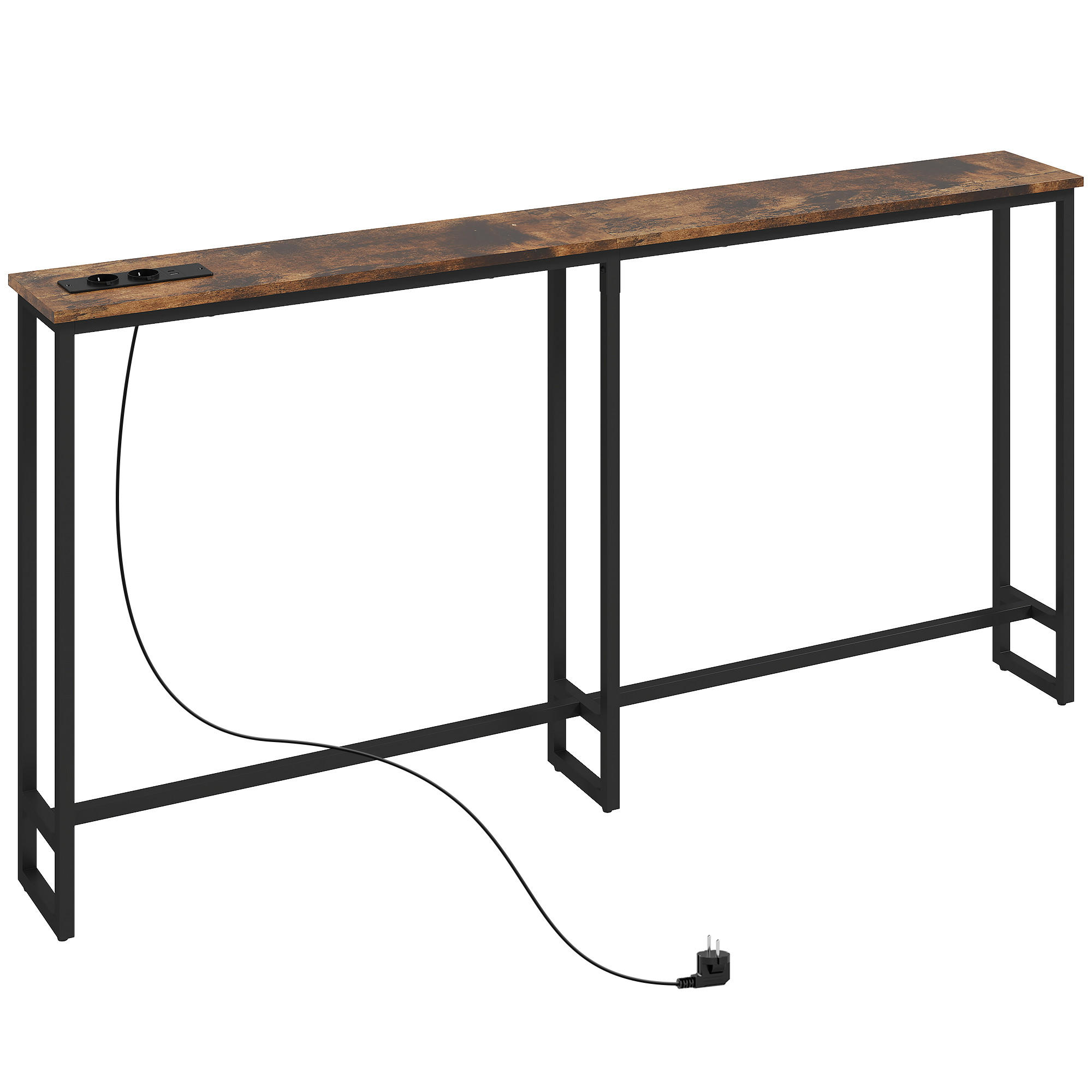 SCHLANKER Konsolentisch mit integrierter Ladestation, Industriestil mit Stahlrahmen, moderner Flurtisch, Braun - Wildeiche, Holzwerkstoff (160/80/20cm)